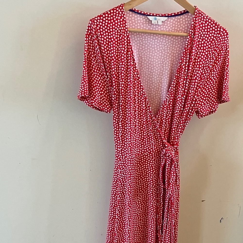 Boden Red and White Polka Dot Midi Dress